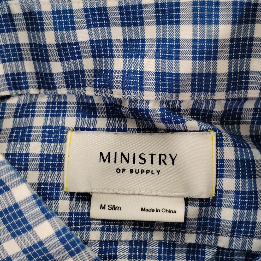 Ministry Of Supply Shirt Mens Medium Blue Button Slim Performance Polyester A1